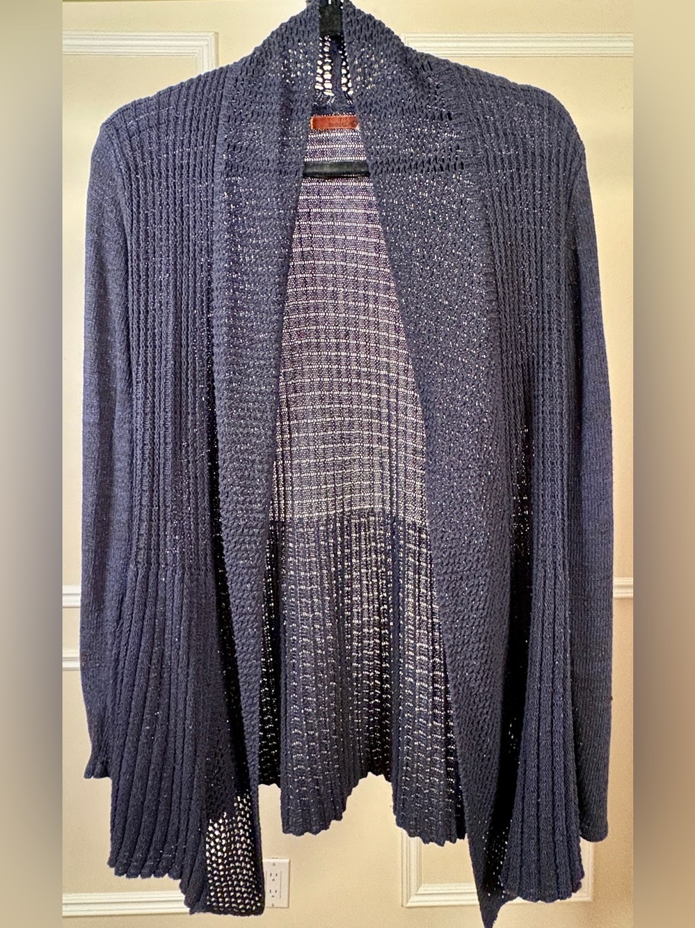 Open-Front Navy Textured Open-Knit Cardigan